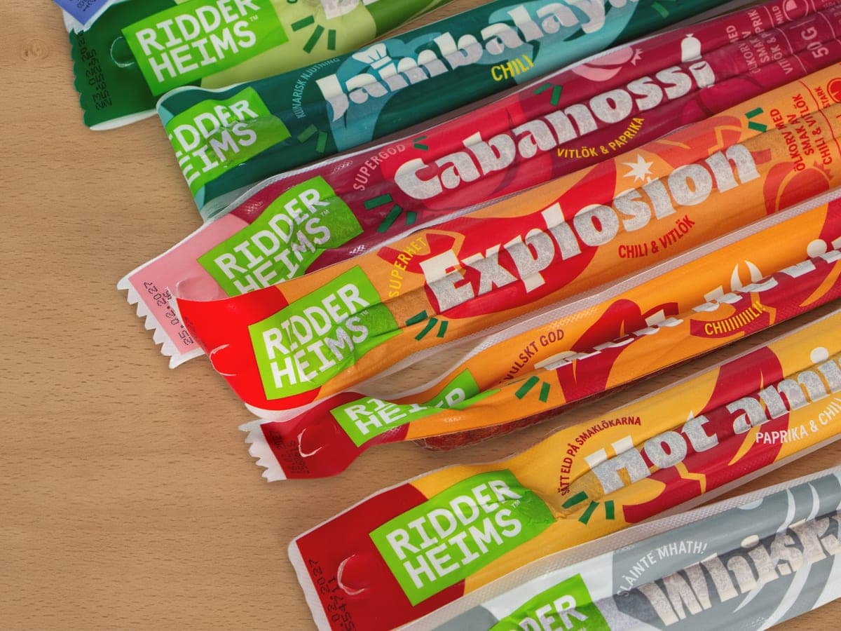 Pølsene lagt ut med navn: Jambalaya, Cabanossi, Explosion og Hot Amigo